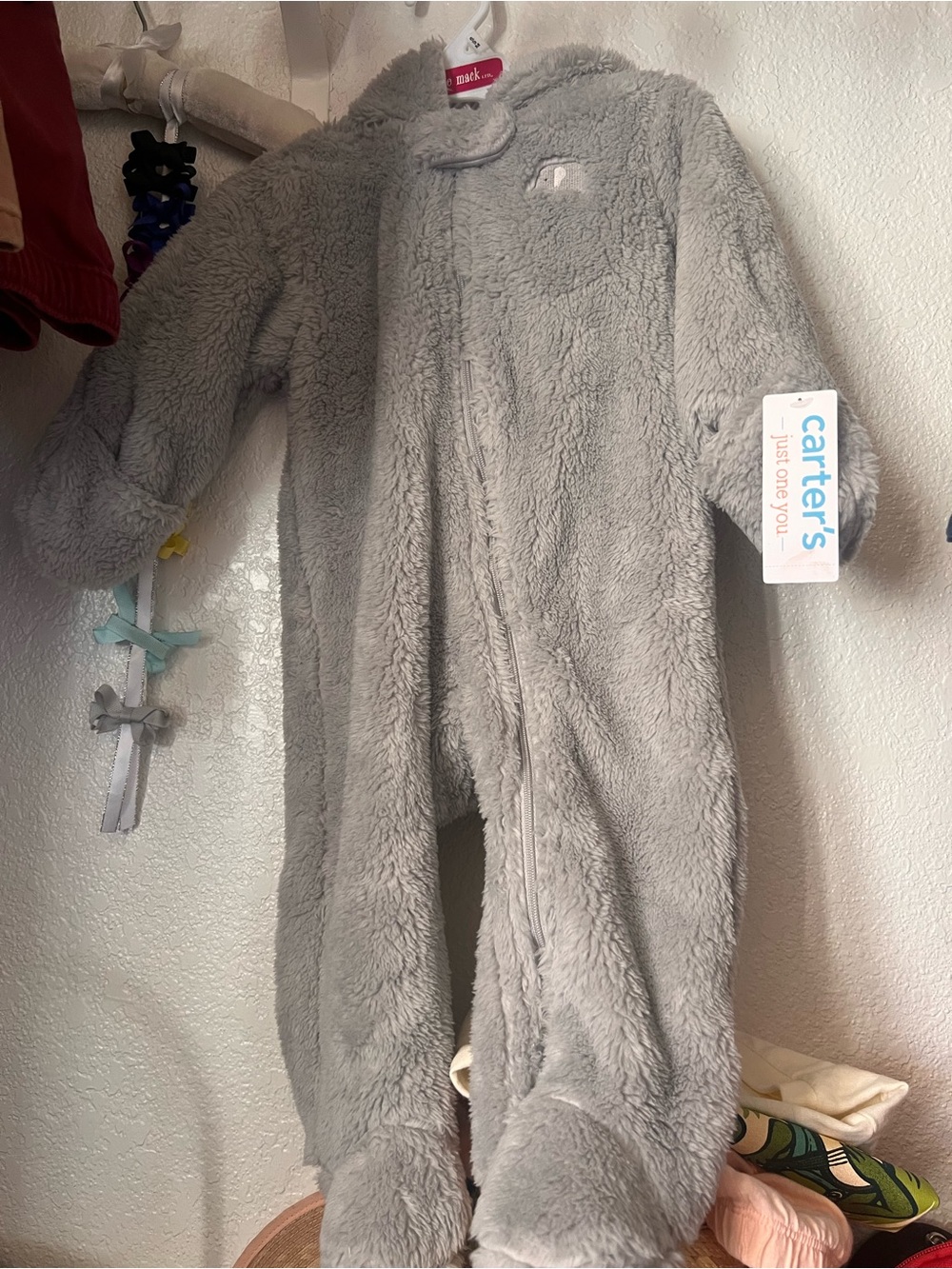 Carter's Soft Light Gray Plush Footed Baby One-Piece